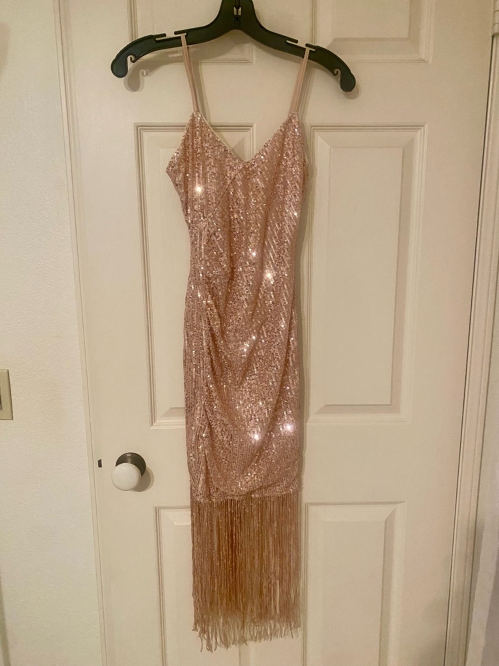 Sequin Fringe Slip Dress - Rose Gold